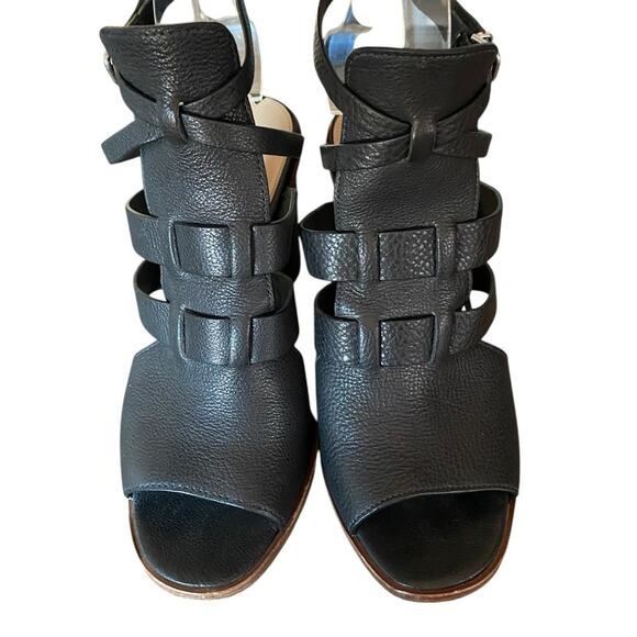 Via Spiga Brandina Black Leather Block Heel Strappy Sandals Open Toe size 8.5 - Picture 3 of 9